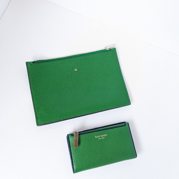 Kate Spade New York SAM MEDIUM SATCHEL and Mini Wallet Green and Pink - Picture 8 of 14